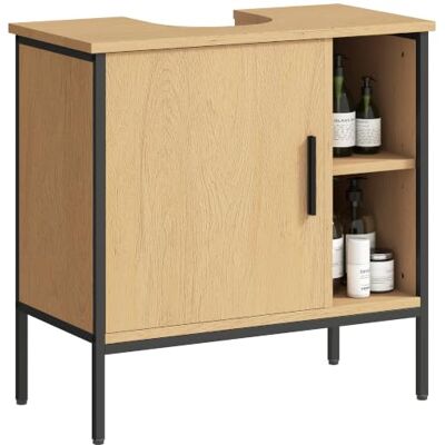 HOMCOM Mueble bajo Lavabo para Lavabo con Pedestal 60x30x59,5 cm Roble Armário de casa de banho, com porta, prateleira ajustável HOMCOM Mueble bajo Lavabo para Lavabo con Pedestal 60x30x59,5 cm Roble Armário de casa de banho, com porta, prateleira ajustável