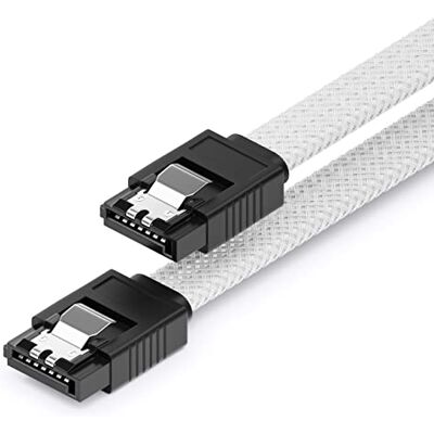 deleyCON 60 cm Conjunto de cabos de nylon SATA 3 cabo de dados cabo de conexão de 6 Gbit/s placa base de disco rígido HDD SSD 2 S-ATA conector em L reto branco deleyCON 60 cm Conjunto de cabos de nylon SATA 3 cabo de dados cabo de conexão de 6 Gbit/s placa base de disco rígido HDD SSD 2 S-ATA conector em L reto branco