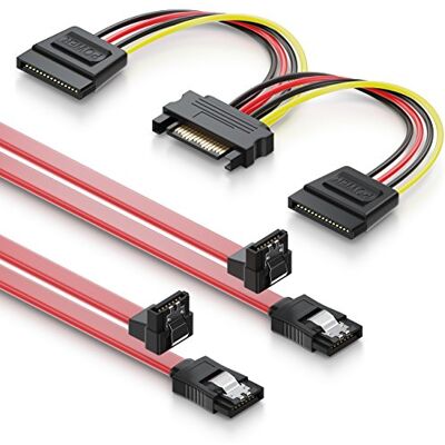 deleyCON Conjunto de cabos SATA 3 2 x cabo SATA III com 1 conector de 90° cabo adaptador de alimentação Y disco rígido SSD HDD deleyCON Conjunto de cabos SATA 3 2 x cabo SATA III com 1 conector de 90° cabo adaptador de alimentação Y disco rígido SSD HDD