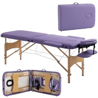 HOMCOM Maca de massagem dobrável profissional 210 x 81 cm 2 zonas púrpura Maca estética, encosto de cabeça removível, alça, moldura de madeira, altura regulável, bolsa de transporte HOMCOM Maca de massagem dobrável profissional 210 x 81 cm 2 zonas púrpura Maca estética, encosto de cabeça removível, alça, moldura de madeira, altura regulável, bolsa de transporte