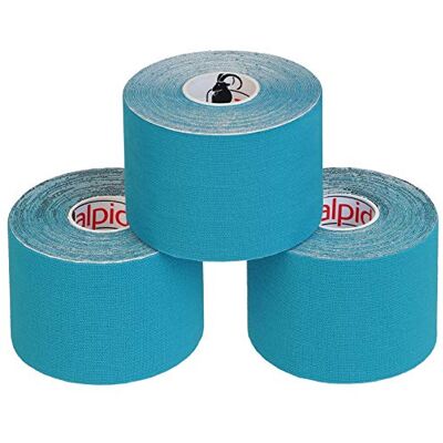 ALPIDEX Fita de cinesiologia Tape 5 m x 5 cm fita muscular E Book Exemplos de aplicação, cor: azul claro, quantidade: 3 rolos ALPIDEX Fita de cinesiologia Tape 5 m x 5 cm fita muscular E Book Exemplos de aplicação, cor: azul claro, quantidade: 3 rolos