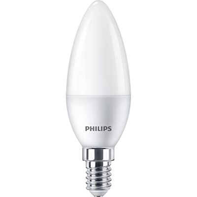 Philips Lâmpada LED tipo vela, 4,9 W (Eq. 40W) 470 lúmenes, casquilho E14, luz branca quente (2700k) pack 6 lâmpadas Philips Lâmpada LED tipo vela, 4,9 W (Eq. 40W) 470 lúmenes, casquilho E14, luz branca quente (2700k) pack 6 lâmpadas