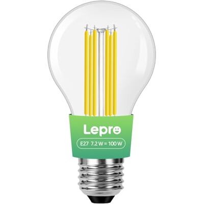 Lepro Lâmpada LED E27 Luz Branco Quente 2700 K, Lâmpada LED de 7,2 W e 1521 lúmenes, Substitui Lâmpada LED Convencional de 100 W, Economia de energia de feixe de 300°, Casquilho E27, 1Pcs Lepro Lâmpada LED E27 Luz Branco Quente 2700 K, Lâmpada LED de 7,2 W e 1521 lúmenes, Substitui Lâmpada LED Convencional de 100 W, Economia de energia de feixe de 300°, Casquilho E27, 1Pcs