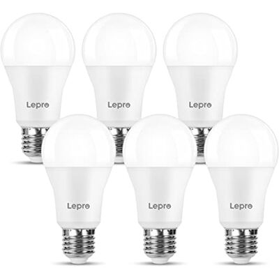 Lepro Lâmpada LED E27 13 W, luz branca fria 6500 K, 1521 lúmenes, equivalente a 100 W lâmpada convencional, lâmpada A60 economia de energia de feixe de 180 °, não regulável, embalagem de 6 Lepro Lâmpada LED E27 13 W, luz branca fria 6500 K, 1521 lúmenes, equivalente a 100 W lâmpada convencional, lâmpada A60 economia de energia de feixe de 180 °, não regulável, embalagem de 6