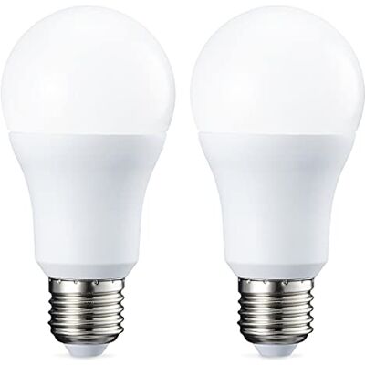 Amazon Basics E27 LED lâmpada - 10,5W, Branca, Regulável, Pack de 2 - Lâmpada LED Amazon Basics E27 LED lâmpada - 10,5W, Branca, Regulável, Pack de 2 - Lâmpada LED