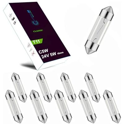 LIGHTWORLD24 Welt der Lichter LIGHTWORLD24 Lâmpadas C5W 10 x 24 V 5 W SV8,5 45 mm Luz branca de Luz de matrícula, lâmpada incandescente, lâmpada de substituição, para interior de camião LIGHTWORLD24 Welt der Lichter LIGHTWORLD24 Lâmpadas C5W 10 x 24 V 5 W SV8,5 45 mm Luz branca de Luz de matrícula, lâmpada incandescente, lâmpada de substituição, para interior de camião