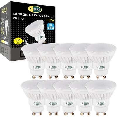 CLAR GU10 4000K, GU10 LED, lâmpada LED GU10, olhos de boi, 10W, olho buey LED (pack de 10) CLAR GU10 4000K, GU10 LED, lâmpada LED GU10, olhos de boi, 10W, olho buey LED (pack de 10)
