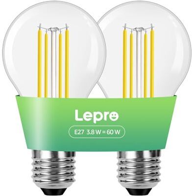 Lepro Lâmpada LED E27 luz branca quente 2700 K, 3,8 W, 806LM, 2 peças Lepro Lâmpada LED E27 luz branca quente 2700 K, 3,8 W, 806LM, 2 peças