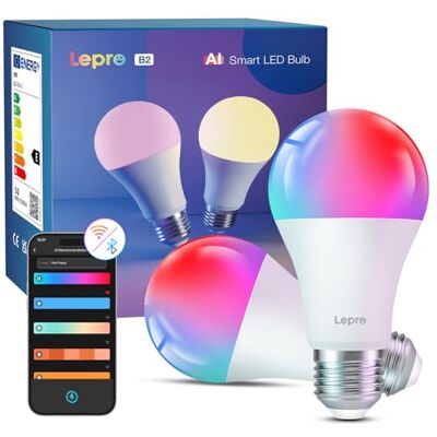Lepro B2 AI Lâmpada LED inteligente, E27 lâmpada WiFi 10 W 1100 LM 2 unidades Lepro B2 AI Lâmpada LED inteligente, E27 lâmpada WiFi 10 W 1100 LM 2 unidades