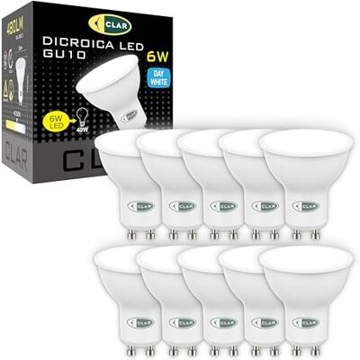 CLAR GU10 4000K, GU10 LED, Lâmpada LED GU10, Olhos de Boi, 6W, Olho Buey LED (Pack de 10) CLAR GU10 4000K, GU10 LED, Lâmpada LED GU10, Olhos de Boi, 6W, Olho Buey LED (Pack de 10)