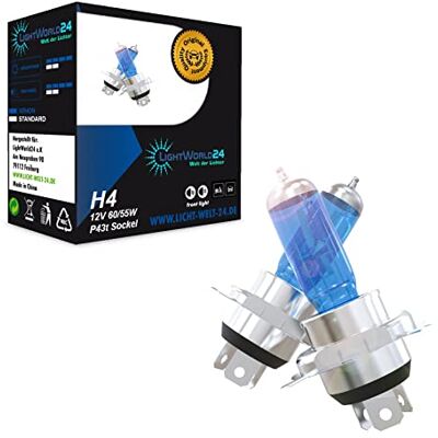 LIGHTWORLD24 Welt der Lichter LIGHTWORLD24 Lâmpada halógena H4 para carro 12V 60/55W Soquete P43t Efeito xenônio Luz de cruzamento e luz longa Lâmpada para faróis dianteiros LIGHTWORLD24 Welt der Lichter LIGHTWORLD24 Lâmpada halógena H4 para carro 12V 60/55W Soquete P43t Efeito xenônio Luz de cruzamento e luz longa Lâmpada para faróis dianteiros