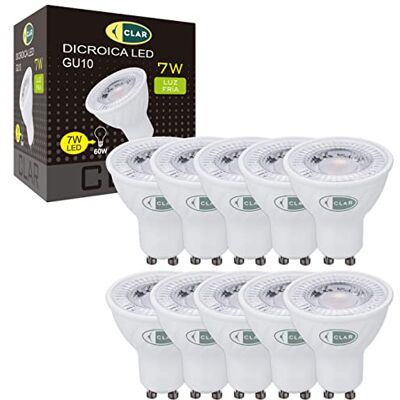 CLAR GU10 LED, Lâmpada LED GU10, Lâmpadas LED luz fria 7W (Pack de 10) CLAR GU10 LED, Lâmpada LED GU10, Lâmpadas LED luz fria 7W (Pack de 10)