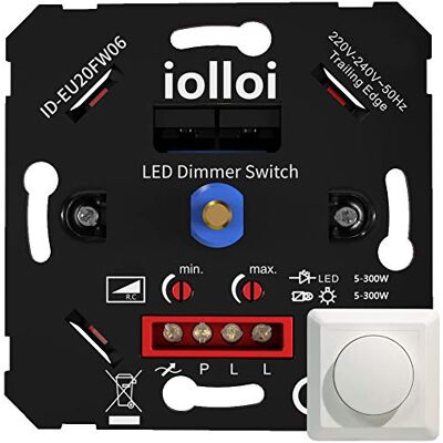iolloi Interruptor regulador de luz, ligado/desligado rotativo LED interruptor atenuador para regulável LED/incandescente/lâmpadas de halogéneo, 2 vias, 3-150 W (1-10 LEDs) iolloi Interruptor regulador de luz, ligado/desligado rotativo LED interruptor atenuador para regulável LED/incandescente/lâmpadas de halogéneo, 2 vias, 3-150 W (1-10 LEDs)