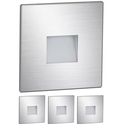 ledscom.de 4 LED luz de escada/luz de parede embutida FOW para interiores e exteriores, downlight, angular, aço inoxidável, 85 x 85 mm, branco quente ledscom.de 4 LED luz de escada/luz de parede embutida FOW para interiores e exteriores, downlight, angular, aço inoxidável, 85 x 85 mm, branco quente