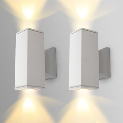 Aigostar Aplique parede exterior, GU10 antracite alumínio Up Down lâmpada, IP65 impermeável luz exterior iluminação para varanda garagem terraços, pátio, jardim, branco, pacote de 2 Aigostar Aplique parede exterior, GU10 antracite alumínio Up Down lâmpada, IP65 impermeável luz exterior iluminação para varanda garagem terraços, pátio, jardim, branco, pacote de 2