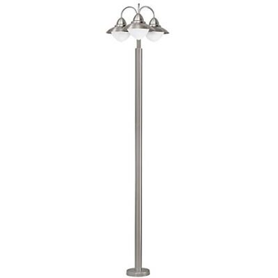 Eglo Candeeiro de pé de exterior Sidney, luz exterior de 3 focos Candeeiro de pé em aço inoxidável, cristaL branco, opala mate, cor prateada, tomada E27, IP44 Eglo Candeeiro de pé de exterior Sidney, luz exterior de 3 focos Candeeiro de pé em aço inoxidável, cristaL branco, opala mate, cor prateada, tomada E27, IP44
