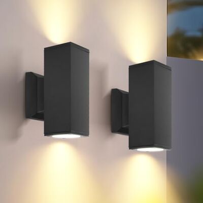 Aigostar Aplique parede exterior, GU10 antracite alumínio Up Down lâmpada, IP65 impermeável luz exterior iluminação para varanda garagem terraços, pátio, jardim, embalagem de 2 Aigostar Aplique parede exterior, GU10 antracite alumínio Up Down lâmpada, IP65 impermeável luz exterior iluminação para varanda garagem terraços, pátio, jardim, embalagem de 2