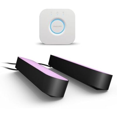 Philips Barras de Luz Hue Play, Luz Branca e Colorida, com Hue Bridge, Funciona com Alexa, Google Assistant e Apple HomeKit, Preto Pack de 2 Philips Barras de Luz Hue Play, Luz Branca e Colorida, com Hue Bridge, Funciona com Alexa, Google Assistant e Apple HomeKit, Preto Pack de 2