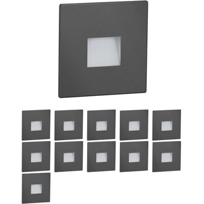 ledscom.de 12 LED luz de escada/luz embutida de parede FOW para interior e exterior, downlight, angular, antracite, 85 x 85 mm, branco quente ledscom.de 12 LED luz de escada/luz embutida de parede FOW para interior e exterior, downlight, angular, antracite, 85 x 85 mm, branco quente