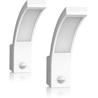 SEBSON Candeeiro exterior LED com sensor de movimento 2 peças, branco Aplique parede IP65 15 W 1000 lm branco frio 5800 K, iluminação exterior sensor 9 m/140 ° SEBSON Candeeiro exterior LED com sensor de movimento 2 peças, branco Aplique parede IP65 15 W 1000 lm branco frio 5800 K, iluminação exterior sensor 9 m/140 °