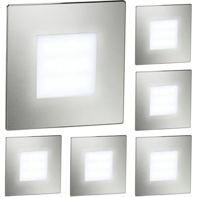 ledscom.de 6 LED luz de escada/plafão embutido FEX para interiores e exteriores, angular, aço inoxidável, 85 x 85 mm, branco frio ledscom.de 6 LED luz de escada/plafão embutido FEX para interiores e exteriores, angular, aço inoxidável, 85 x 85 mm, branco frio