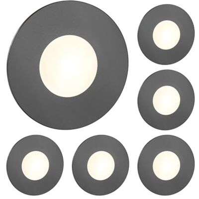 ledscom.de 6 LED luz de escada/plafond embutido FEX para interiores e exteriores, redondo, antracite, 85 mm Ø, branco quente ledscom.de 6 LED luz de escada/plafond embutido FEX para interiores e exteriores, redondo, antracite, 85 mm Ø, branco quente