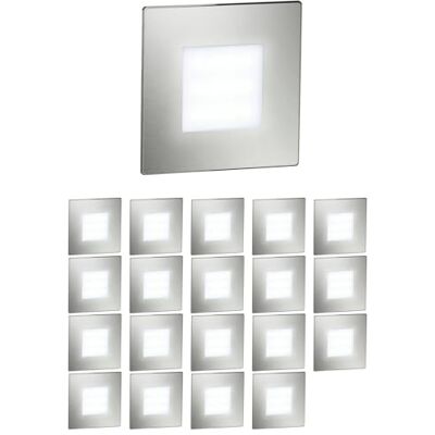 ledscom.de 20 LED luz de escada/plafão embutido FEX para interiores e exteriores, angular, aço inoxidável, 85 x 85 mm, branco frio ledscom.de 20 LED luz de escada/plafão embutido FEX para interiores e exteriores, angular, aço inoxidável, 85 x 85 mm, branco frio