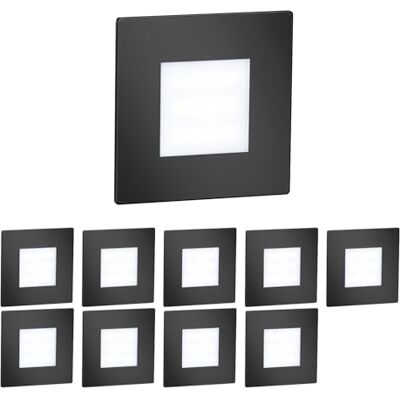 ledscom.de 10 LED luz de escada/luz de parede embutida FEX para interior e exterior, angular, preto, 85 x 85 mm, branco frio ledscom.de 10 LED luz de escada/luz de parede embutida FEX para interior e exterior, angular, preto, 85 x 85 mm, branco frio