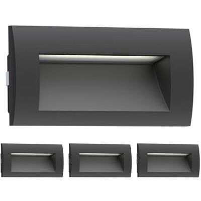 ledscom.de 4 x aplique embutido LED ZIBAL, downlight para exteriores, IP65, preto mate, 140 x 70 mm, 3,3 W, 209lm, branco quente ledscom.de 4 x aplique embutido LED ZIBAL, downlight para exteriores, IP65, preto mate, 140 x 70 mm, 3,3 W, 209lm, branco quente