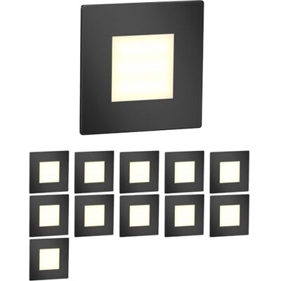 ledscom.de 12 LED luz de escada/luz de parede embutida FEX para interior e exterior, angular, preto, 85 x 85 mm, branco quente ledscom.de 12 LED luz de escada/luz de parede embutida FEX para interior e exterior, angular, preto, 85 x 85 mm, branco quente