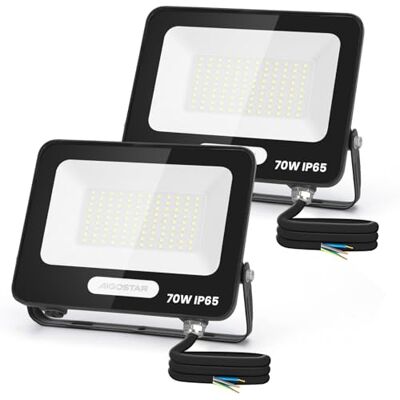 Aigostar Focos LED para exteriores, 70 W, 5670 LM, projetor LED para exterior impermeável IP65, 108 LEDs, 6500 K, branco frio para garagem, jardim, pátio, parque. 2 Peças Aigostar Focos LED para exteriores, 70 W, 5670 LM, projetor LED para exterior impermeável IP65, 108 LEDs, 6500 K, branco frio para garagem, jardim, pátio, parque. 2 Peças