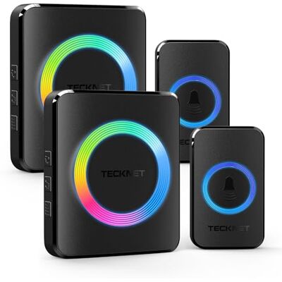 TECKNET Campainha sem fios exterior impermeável IP65, campainha sem fios 60 melodias ajustáveis 400m de alcance, 5 níveis de volume (0-120dB), adequado para casa, hotel, emergência Preto Timbre Inalámbrico 60 Melodías Ajustables 400m Alcance, 5 Niveles TECKNET Campainha sem fios exterior impermeável IP65, campainha sem fios 60 melodias ajustáveis 400m de alcance, 5 níveis de volume (0-120dB), adequado para casa, hotel, emergência Preto Timbre Inalámbrico 60 Melodías Ajustables 400m Alcance, 5 Niveles