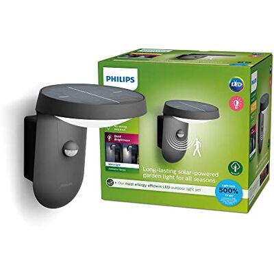 Philips Aplique de parede para exteriores Tyla 9 W luz quente 2700 k com sensor de movimento e painel de carga solar, proteção IP44 Philips Aplique de parede para exteriores Tyla 9 W luz quente 2700 k com sensor de movimento e painel de carga solar, proteção IP44