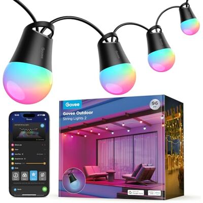Govee Guirnalda Luces Inteligentes para Exteriores 2, 30M RGBICW Led Jardin IP65, 100 lm por luz, 47 modos de cena e 16 milhões de cores, compatível com APP Alexa, vida útil de até 25000 h Govee Guirnalda Luces Inteligentes para Exteriores 2, 30M RGBICW Led Jardin IP65, 100 lm por luz, 47 modos de cena e 16 milhões de cores, compatível com APP Alexa, vida útil de até 25000 h
