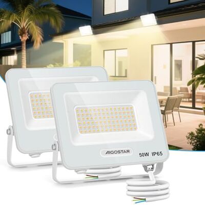 Aigostar Foco LED Exterior 50w, 4500LM Projetor LED, IP65 Impermeável Luz de Segurança, Natural 4000K Luzes LED exterior, Para Jardim, Pátio, Garagem, Pacote de 2 Aigostar Foco LED Exterior 50w, 4500LM Projetor LED, IP65 Impermeável Luz de Segurança, Natural 4000K Luzes LED exterior, Para Jardim, Pátio, Garagem, Pacote de 2