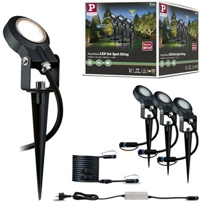 Paulmann 93696 Plug & Shine ground spike Sting A++ Foco básico de jardim com 3000 K branco quente iluminação exterior IP67 resistente à água 3 x 6 watts regulável Paulmann 93696 Plug & Shine ground spike Sting A++ Foco básico de jardim com 3000 K branco quente iluminação exterior IP67 resistente à água 3 x 6 watts regulável