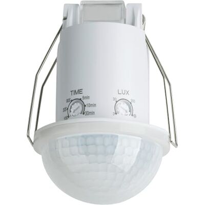 SEBSON Sensor de movimento exterior IP54 montagem embutida no teto Detector de movimento, sensor PIR programável, adequado para LED, Ø 45-48 mm SEBSON Sensor de movimento exterior IP54 montagem embutida no teto Detector de movimento, sensor PIR programável, adequado para LED, Ø 45-48 mm