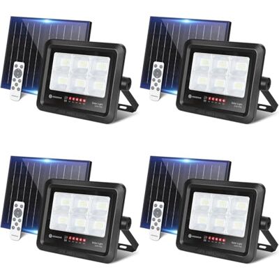 Aigostar Foco projetor LED solar com comando à distância 50 w 4 peças, branco frio, 6500 K, holofote solar exterior impermeável IP65, projetor LED exterior com brilho e sincronização ajustáveis para Aigostar Foco projetor LED solar com comando à distância 50 w 4 peças, branco frio, 6500 K, holofote solar exterior impermeável IP65, projetor LED exterior com brilho e sincronização ajustáveis para