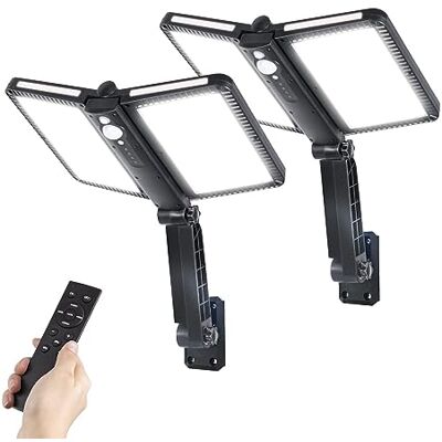Moman Faróis solares exteriores, 2 peças de luz solar exterior com sensor de movimento, 218 LED, foco solar com controle remoto, impermeável IP65 para garagem, jardim, pátio Moman Faróis solares exteriores, 2 peças de luz solar exterior com sensor de movimento, 218 LED, foco solar com controle remoto, impermeável IP65 para garagem, jardim, pátio