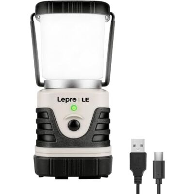 Lepro Lanterna de campismo LED recarregável USB 1000 LM branca 1 peça Alta luminosidade, 4 modo de luz, bateria até 12 h, economia de energia, IPX4 impermeável para emergências Lepro Lanterna de campismo LED recarregável USB 1000 LM branca 1 peça Alta luminosidade, 4 modo de luz, bateria até 12 h, economia de energia, IPX4 impermeável para emergências