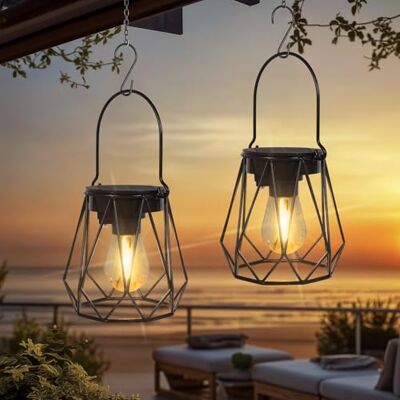 Ketom 2 peças lanternas solares exteriores, IP65 impermeáveis lanternas solares, metal lâmpada solar jardim, suspensa/em pé, para decoração de terraço, pátio, varanda, campismo, octogonal Ketom 2 peças lanternas solares exteriores, IP65 impermeáveis lanternas solares, metal lâmpada solar jardim, suspensa/em pé, para decoração de terraço, pátio, varanda, campismo, octogonal