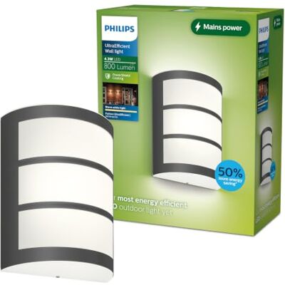 Philips Lighting: Aplique parede exterior ultra-eficiente Python, 3,8 W, 2700 K, antracite, resistente às intempéries IP44 Philips Lighting: Aplique parede exterior ultra-eficiente Python, 3,8 W, 2700 K, antracite, resistente às intempéries IP44
