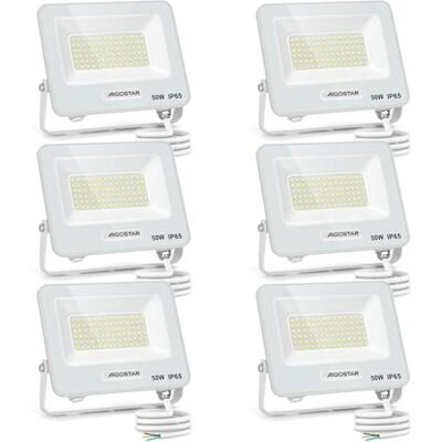 Aigostar Foco LED para exterior 50 w, 4500 LM projetor de lâmpada LED, IP65 luz de segurança impermeável, luz branca 6500 K luzes led exterior, para jardim, pátio, garagem, embalagem de 6 Aigostar Foco LED para exterior 50 w, 4500 LM projetor de lâmpada LED, IP65 luz de segurança impermeável, luz branca 6500 K luzes led exterior, para jardim, pátio, garagem, embalagem de 6