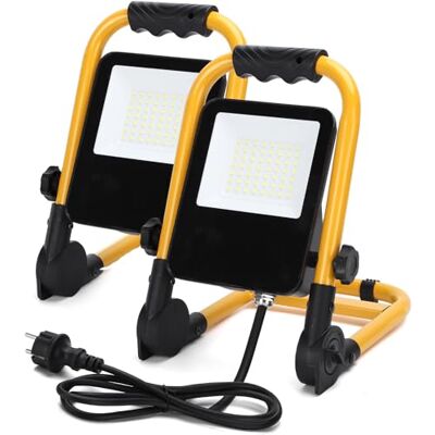 Aigostar Foco de trabalho LED 30 W 2700 LM holofote LED portátil com tomada, IP65 impermeável suporte dobrável, para uso interno e exterior, para trabalho, oficina, garagem, 6500 K luz branca, 2 Aigostar Foco de trabalho LED 30 W 2700 LM holofote LED portátil com tomada, IP65 impermeável suporte dobrável, para uso interno e exterior, para trabalho, oficina, garagem, 6500 K luz branca, 2