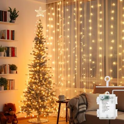 Aigostar Cortina de luzes de Natal, 2 m x 2 m, 8 modos de corrente de luzes, 200 LED, temporizador, decoração de árvore de Natal resistente à água, para exterior e interior Aigostar Cortina de luzes de Natal, 2 m x 2 m, 8 modos de corrente de luzes, 200 LED, temporizador, decoração de árvore de Natal resistente à água, para exterior e interior