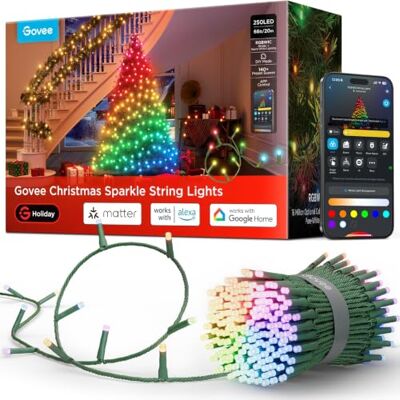 Govee Christmas Sparkle String Lights 20M, Control por Aplicación con Alexa Decorações natalícias para interiores, luzes RGBWIC com 250 LEDs, mais de 140 modos de cena Govee Christmas Sparkle String Lights 20M, Control por Aplicación con Alexa Decorações natalícias para interiores, luzes RGBWIC com 250 LEDs, mais de 140 modos de cena