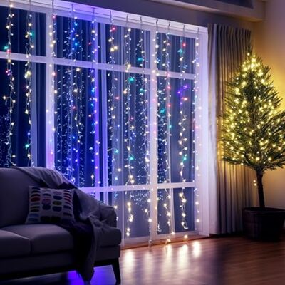 Aigostar Cortina de luzes de Natal, 3 m x 3 m, 8 modos de corrente de luzes, 300 LED RGB, temporizador, decoração de árvore de Natal resistente à água, para exterior e interior Aigostar Cortina de luzes de Natal, 3 m x 3 m, 8 modos de corrente de luzes, 300 LED RGB, temporizador, decoração de árvore de Natal resistente à água, para exterior e interior