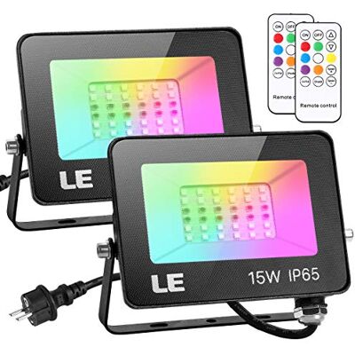 Lepro Foco RGB de 15 W com controlo remoto, 16 cores e 4 modos, conjunto de Âmbito de controlo remoto de 10 m, ângulo de feixe de 120 °, impermeável IP65, iluminação multicor para terraço, jardim Lepro Foco RGB de 15 W com controlo remoto, 16 cores e 4 modos, conjunto de Âmbito de controlo remoto de 10 m, ângulo de feixe de 120 °, impermeável IP65, iluminação multicor para terraço, jardim