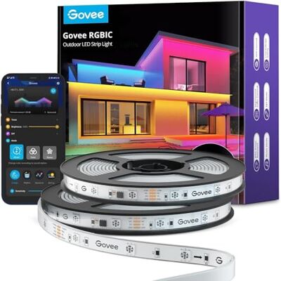 Govee Fita de luz LED para Exterior 20m, IP65 Impermeável, Funciona com Alexa e APP, RGBIC, Sincronização de Música, para Jardim, Varanda, Telhado, Área Externa Govee Fita de luz LED para Exterior 20m, IP65 Impermeável, Funciona com Alexa e APP, RGBIC, Sincronização de Música, para Jardim, Varanda, Telhado, Área Externa