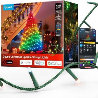 Govee Christmas Sparkle String Lights 30M Controlo por aplicação com Alexa Decorações natalícias para interiores, luzes RGBWIC com 375 LEDs, mais de 140 modos de cena Govee Christmas Sparkle String Lights 30M Controlo por aplicação com Alexa Decorações natalícias para interiores, luzes RGBWIC com 375 LEDs, mais de 140 modos de cena